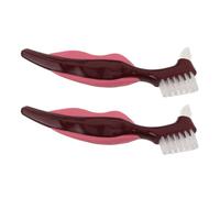 2 Pièces Brosse à Prothèse Dentaire Double Tête, Poils Durs | PP et Nylon, Usage Quotidien en Déplacement, pour Dentier Partiel et Appareils Dentaires, Rouge