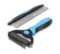 2 Pièces Brosse Chien et Chat, Peigne Démêloir Professionnel Poils, Dents en Acier Inoxydable, Manche TPR, Peigne 2-en-1 Démêloir Anti-Static - Élimine Poils Morts, Nœuds et Pellicules (Bleu)