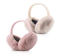 2 Pièces Cache Oreilles Femme Réglable et Pliable, Hiver Cache Oreilles en Peluche pour Femme Doux Chauds Protection Contre Cache Oreilles pour Filles Femmes Adultes (Beige Rose)