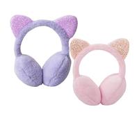 2 Pièces Cache-Oreilles Oreilles De Chat, Cache-Oreilles En Peluche Oreilles De Chat À Paillettes, Cache-Oreilles Chauds D'Hiver, Cache-Oreilles Pour Filles, Accessoires Chauds