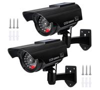 2 Pièces Caméra Factice Solaire, Caméras de Surveillance avec Panneau Solaire, avec LED Rouge Clignotante, Montage Mural, Caméra Fausse pour Une Intérieure et Extérieure