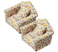 2 pièces canapé de Maison de poupée à l'échelle 1/12, canapé Maison poupée Simple Floral, Chaise Miniature en Bois, Accessoires Vintage pour scène pièce, Style 2