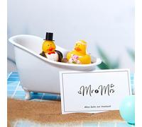 2 Pièces Canards en Caoutchouc de Mariée et Marié Mini Jouets de Canard avec Baignoire Carte de Voeux et Chapeau Décoratif Canard de Bain Fantaisie pour Décoration de Fête de Mariage