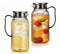 2 Pièces Carafe en Acrylique 1,8L avec Couvercle, Pichet Eau Transparent Résistant, Carafe Plastique Alimentaire pour Thé Glacé, Café, Limonade, Jus, Boissons Chaudes et Froides (gris)