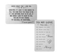 2 Pièces Carte D'Insertion de Portefeuille,Insert de Portefeuille Gravé I Love You Insert de Carte de Portefeuille en Métal,Cadeau D'Anniversaire pour Mariage Anniversaire