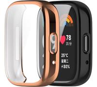 [2 Pieces] Case Compatible With Xiaomi Redmi Watch 3 Active,Rose Gold Black High Transparency Full Protective Case With Screen Protector,[Anti-Stain] [Scratch Resistant] Tpu