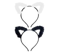 2 Pièces Cat Bandbands, Bandes En Peluche Mignonnes, Accessoires De Rôle, Accessoires De Costumes De Fête (Noir, Blanc).