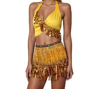 2 Pièces Ceinture Danse Orientale Ceinture de Danse du Ventre for Femmes, Ensemble de Dance Orientale Crop Top Et Jupe deDanse du Ventre Idéales pour Dance du Ventre, Zumba, Yoga Latin