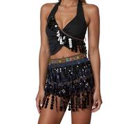 2 Pièces Ceinture Danse Orientale Ceinture de Danse du Ventre for Femmes, Ensemble de Dance Orientale Crop Top Et Jupe deDanse du Ventre Idéales pour Dance du Ventre, Zumba, Yoga Latin