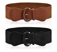 2 Pièces Ceinture Élastique Large pour Femme Corset Ceinture pour Robe Ceinture Taille Élastique Femme Ceinture Cinch avec Boucle de Ceinture pour Robes Jeans Jumpsuit Coat Taille (Noir et Marron)