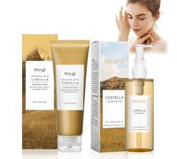 2 Pièces Centella Cleansing Oil + Centella Nettoyant Visage, Madagascar Centella Mousse, Centella Asiatica Extract, Pore Control Cleansing Oil, Pore Deep Cleansing, Convient aux peaux sensibles