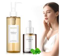 2 Pièces Centella Cleansing Oil + Sérum Centella, Sérum visage coréen, Extrait de Centella de Madagascar Huile nettoyante légère, Sérum visage Centella, Convient aux peaux sensibles