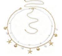 2 Pièces Chaîne de Taille Femme, Réglable Chaîne de Ventre, Chaînes de Taille Coquillage Perles Chaînes de Ventre, Chaînee de Corps Sexy pour Femmes Filles Anniversaires, Carnaval, Été, Fête Plage