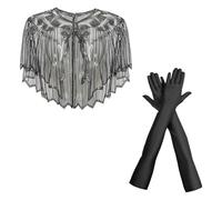 2 Pièces Châle Des Années 1920, Cape De Mariage 1920s Gants Longs Femme Soirée Déco De Paillettes En Perles Flapper Accessoires Pour Femmes