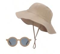 2 pièces Chapeau de soleil bébé avec lunettes en un seul ensemble, séchage rapide, seau respirant, chapeau de soleil bébé, chapeau de plage protection solaire, chapeau de pêcheur M,S,XSBlocs de couleu