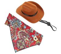 2 Pièces Chapeau pour Animaux en Denim Bandana, Taille M Réglable | Non Tissé, pour Chien et Chat, Séance Photo et Déguisement, Ensemble M Chapeau Plus Bandana Rouge