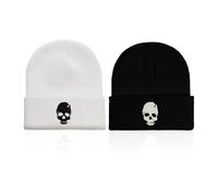2 Pièces Chapeaux Tricotés Crâne, Bonnets Noirs Et Blancs, Chapeaux D'Hiver Chauds, Chapeaux Hip Hop Unisexes, Créatifs Et Personnalisés, Chapeaux De Cyclisme En Plein Air Résistants Au Froid