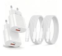 2 Pièces Chargeur Prise USB C,2-Port 25W Chargeur USB Multiple Secteur Adaptateur avec Nylon Câble Lightning 1.8m pour iPhone 17 16 15 14 13 12 11 Pro/Pro Max/Plus,Mini X XS XR SE,iPad,Samsung S25