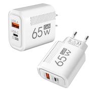 2 Pièces Chargeur Rapide, 65 W 2 Ports USB C Chargeur, Adaptateur De Charge Rapide pour Téléphone avec Double Port pour Maison, Dortoir, Voyages, Hôtel, Appartement