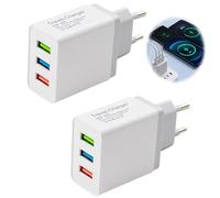 2 Pièces Chargeur USB 3 Ports, 12W 3A 110V-220V Adaptateur Secteur, Universel Embout Chargeurs Rapide QC2.0, Prise Secteur Multiple pour iphone Samsung Huawei Xiaomi Galaxy