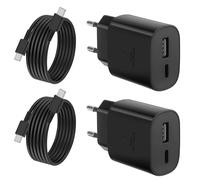 2 Pièces Chargeur USB C, Prise Rapide 25W avec Câble USB-C Compatible avec Samsung Galaxy S25/S24/S23/S22/S21/20 Ultra/Plus/FE/S10/A55/A54/A53/A15/Z Fold6/Flip6, PD+QC Multiple Secteur Adaptateur