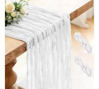 2 Pièces Chemin de Table Blanc, 300 x 90 cm Chemin de Table en Gaze de Coton, Style Bohème Rustique pour Mariages, Anniversaires, Enterrements de Vie de Jeune Fille et Banquets