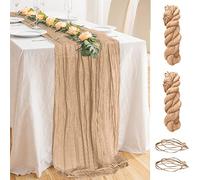 2 Pièces Chemin de Table en Gaze 90 x 400 cm,Chemin de Table Boho,Chemins de Table en Mousseline de Soie,Chemin de Table Beige pour Fête Nuptiale Anniversaire