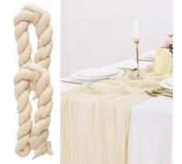 2 Pièces Chemin de Table Gaze de Coton, 90x300 cm Chemin de Table en Beige, Boho Gaze Etamine à Fromage, Table Runner Rustique et Romantique pour Décoration de Mariage, Banquets, Fêtes, Baby Showers