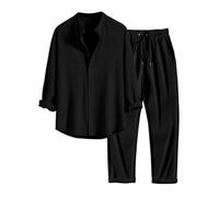 2 Pièces Chemise Homme Manches Longues- Ensemble Sport Casual Couleur Unie Ample Classiques Confortable Pantalon Et Blouse Doux Simple Passe-Partout Basique pour Automne