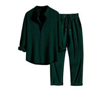 2 Pièces Chemise Homme Manches Longues- Ensemble Sport Casual Couleur Unie Ample Classiques Confortable Pantalon Et Blouse Doux Simple Passe-Partout Basique pour Automne