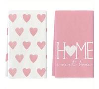 2 pièces Chiffons de cuisine imprimés de cœurs noirs, serviettes de table décoratives à cœurs doux, serviettes de thé réutilisables et douces, décoration de cuisine pour la Saint-Valentin deuxPolyeste