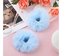 2 Pièces Chouchou Bleu Bandeau Pompon Peluche Boudin Cheveux Bulle Elastique Bébé Bandeau Queue de Cheval Buns Chignon Accessoires Coiffure Cheveux Femme