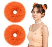 2 Pièces Chouchou Orange Bandeau Pompon Peluche Boudin Cheveux Bulle Elastique Bébé Bandeau Queue de Cheval Buns Chignon Accessoires Coiffure Cheveux Femme