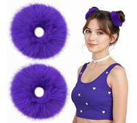 2 Pièces Chouchou Violet Foncé Bandeau Pompon Peluche Boudin Cheveux Bulle Elastique Bébé Bandeau Queue de Cheval Buns Chignon Accessoires Coiffure Cheveux Femme