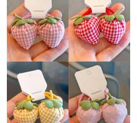 2 pièces Chouchous de cheveux pour enfants mignons aux fraises, accessoires pour queue de cheval haute et chignon pour petites filles à carreaux avec fraises, sans emballage cartonné Carreau,Unicolore