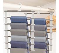 2 Pièces Cintre Pantalon Gain de Place, 7-en-1 Multifonctionnel Cintre Pantalon Pliable, 48 x 36 cm Cintre Gain de Place, Cintre Pantalon pour Pantalons Jupes Écharpes Cravates Serviettes