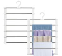 2 Pièces Cintre Pantalon, Peu Encombrant, 6 Étages, PVC + Acier Inoxydable, Grande Capacité de Charge, pour Suspendre Pantalons, Jeans, Écharpes, Pulls, Serviettes et Cravates (49 × 37 cm)