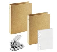 2 Pièces Classeur A5 6 Anneaux, Classeurs en Papier Kraft, avec Perforatrice et 80 Feuilles IntéRieures, pour Documents de Travail, Notes D'éTude, L'éCriture CréAtive