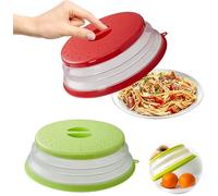 2 Pièces Cloche Micro Onde Pliable, Couvercle Anti-éclaboussures Micro-ondes avec Trou de Vapeur (Rouge + Vert)