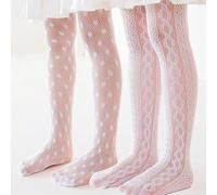 2 pièces Collants en dentelle blanche pour filles, style Lolita polyvalent 4-7Y,8-11Y,1-3YBlocs de couleurÉtoffe