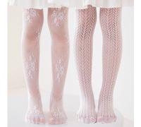 2 pièces Collants résille ajourés blancs pour fille, style Lolita et polyvalents 4-7Y,8-11Y,1-3YBlocs de couleurÉtoffe
