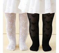 2 pièces Collants résille haute élasticité jacquard en forme de cœur pour bébé 6-12M,1-2Y,2-3Y,3-5 ansUnicoloreÉtoffe