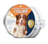2 Pièces Collier Anti Puces pour Chien, 65cm Réglable et Imperméable, Élimine Puces, Tiques, Poux, Huiles Essentielles 100% Naturelles, Convient à Tous Les Chiens