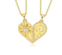 2 Pièces Collier d Amitie pour 2 Filles, Collier Soleil et Lune pour Dames, Coeur Separable Pendentif, avec Pendentif Soleil Lune et Étoile Gravés, Cadeau D'anniversaire pour Les Meilleurs Amis