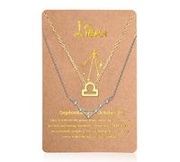 2 Pièces Collier de 12 Pléiade Collier à Pendentif Pléiade du Zodiaque Doré, Chaîne de Signe Horoscope Astrologie en Argent avec Carte Pléiade pour Femme (Balance)