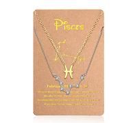 2 Pièces Collier de 12 Pléiade Collier à Pendentif Pléiade du Zodiaque Doré, Chaîne de Signe Horoscope Astrologie en Argent avec Carte Pléiade pour Femme (Poissons)