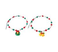 2 Pièces Collier de Noël pour Animal de Compagnie, Réglable Colliers de Perles en Résine pour Chien, Collier avec Pendentif Couronne et Clochette, Anneau de Cou pour Chats et Chiens, Taille M