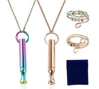 2 Pièces Collier de Respiration, Collier Anti Tabac avec 1 sac à Bijoux, 2 Bagues Tendance, Arreter de Fumer pour la Méditation, la Relaxation, l'apaisement (Coloré, Or Rose)