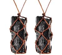 2 Pièces Collier en Cristal de Tourmaline Noire Brute Collier Pendentif en Pierres Précieuses Chakra Tressé à la Main pour Hommes Femmes(Style 1)