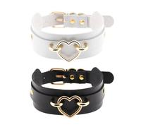 2 Pièces Collier en Cuir, Métal en Forme De Cœur, Couverture De Cou De Bondage De Personnalité Rétro, Universelle pour Les Femmes, Réglable, Collier Punk.